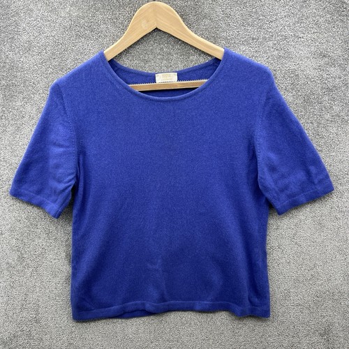 Marks & Spencer Cashmere Jumper Top Women UK 16 Blue Short Sleeve Sweater