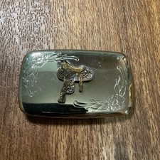 Belt Buckle Saddle Emblem Engraved Floral Corners Rectangle Made In USA