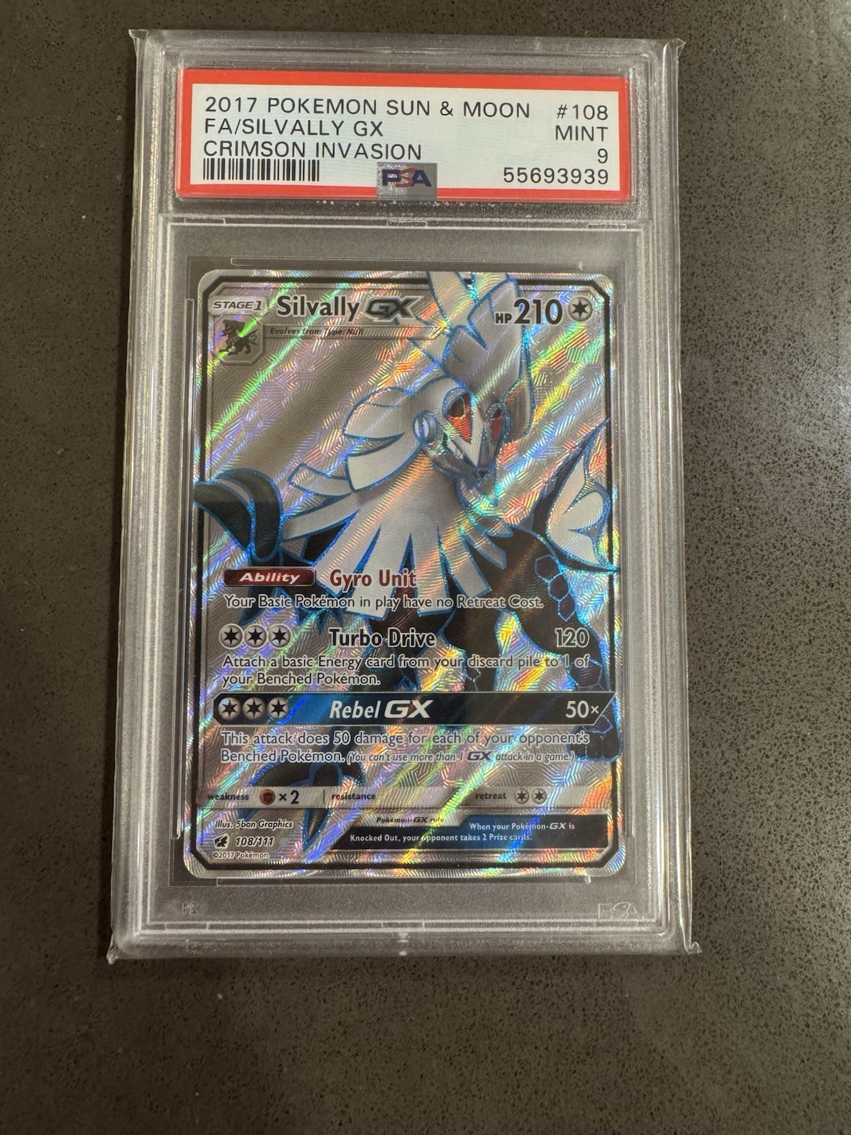 2017 Pokémon S&M Silvally GX Full Art 108/111 Crimson Invasion Holo MINT PSA 9