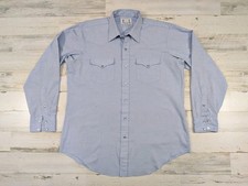 Vintage H Bar C Shirt Mens Extra Large Blue Chambray Pearl Snap USA Made