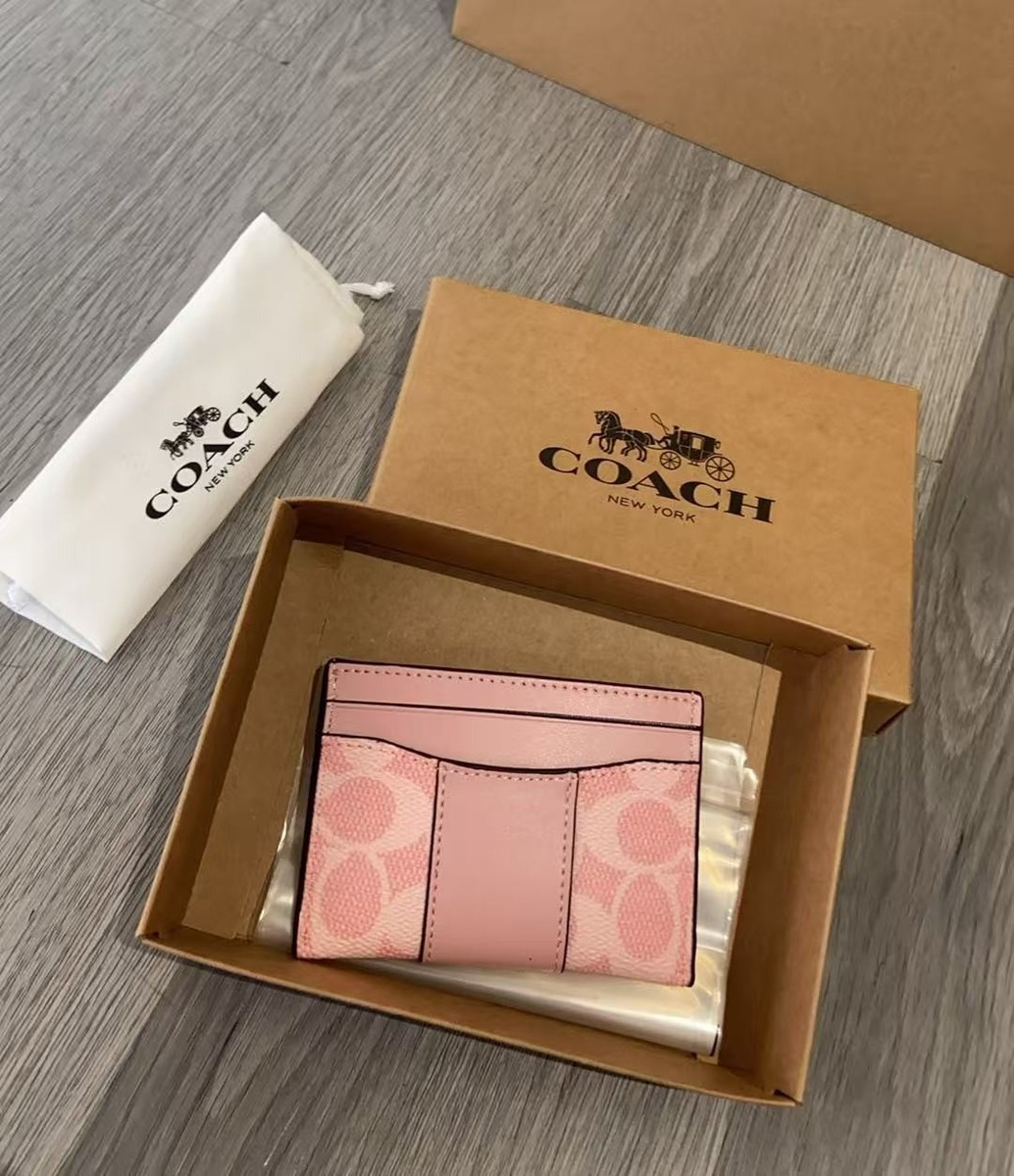 NWT COACH CBD80 Slim ID Card Case in Signature Pink | eBay