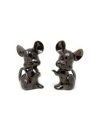Vintage Ceramic Mice - Two Mice - Glossy Brown Bronze Ceramic / 6 