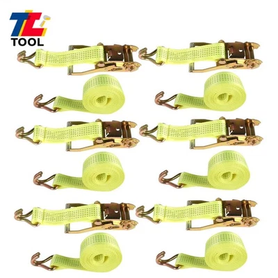 TOOL LIBRARY 6 Set 2 Inch x 15 Feet 5000 lbs Ratchet Straps With J Hook Heavy Duty Tie Downs