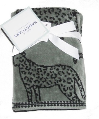 2 Sanctuary Leopard Jaguar Sage Green Black Floral Velour Cotton HAND Towels NWT