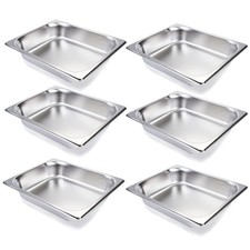 6 Pack Half Size Hotel Pans 1/2 Size 2.5 Inch Deep Commercial Stainless Steel...