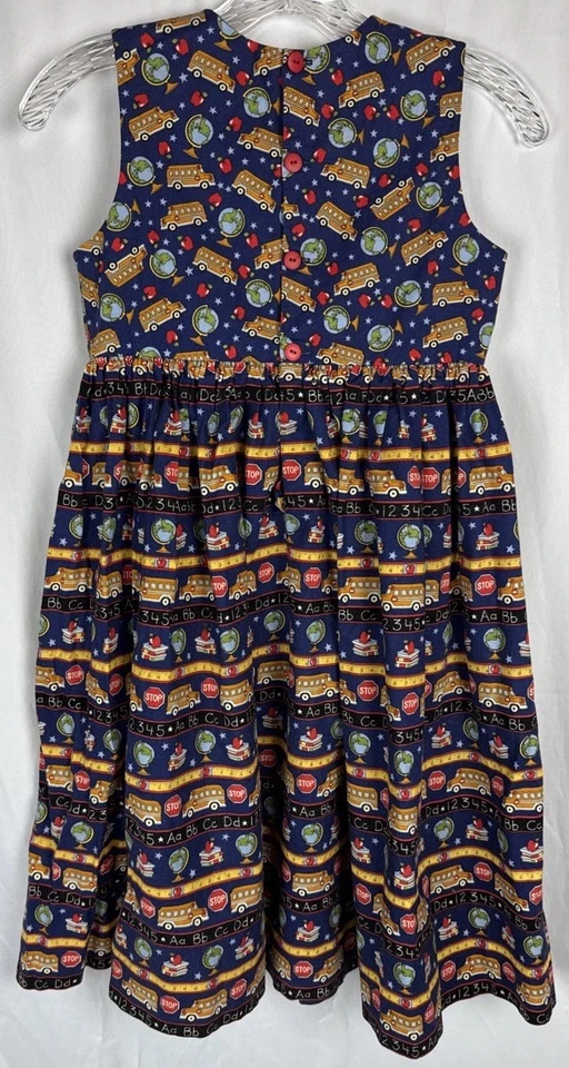 School Themed Handmade Jumper Dress Bus Globe Apples Books Navy Girl’s Size 10 - Image 4 of 4