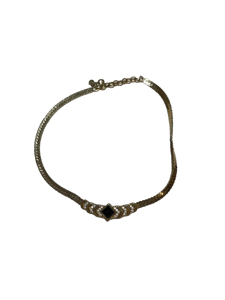 迪奥短项链-黑色珐琅水晶签名复古可调节项链 — 第 2/4 张图片