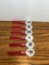 Lot Of 6 Sizzix Paddle Punch Scrapbooking Tools Heart Stars Swirl Bow Bear GUC