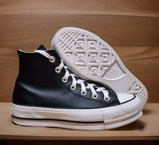 Converse Women Size 5.5 CTAS Lift Platform Leather Hi Casual Black/White 561675C