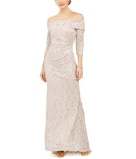 Vince Camuto Womens Lace Gown Dress, Beige, 2