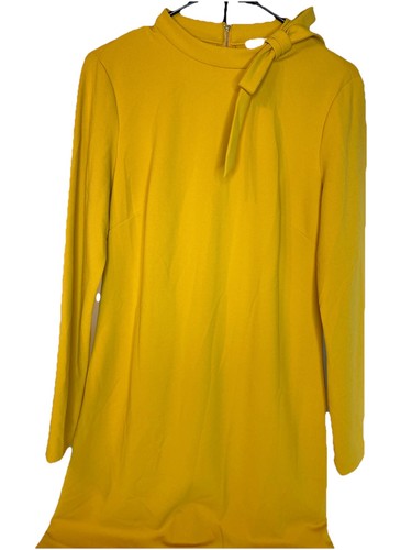 Calvin Klein Long Sleeve Bow Tie Yellow Sheath Dress Size 10 - Picture 2 of 15