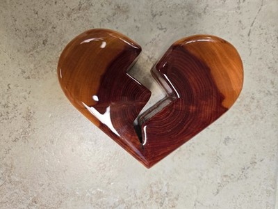 Broken Heart Wooden Carving, Enamel with Wall Hangers