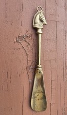 Vintage Brass Horse Shoe Horn 9 3/4" WITH Patina and Ring Loop on Top