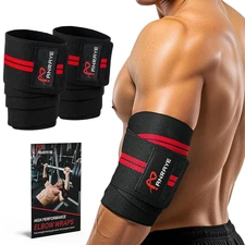 Elbow Wraps for Weightlifting - 47" Adjustable Compression Straps & Brace for Jo
