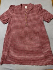 J.Crew Plaid Knit T-Shirt Dress Small Red Pink Check Gingham Sleeve Casual Fall