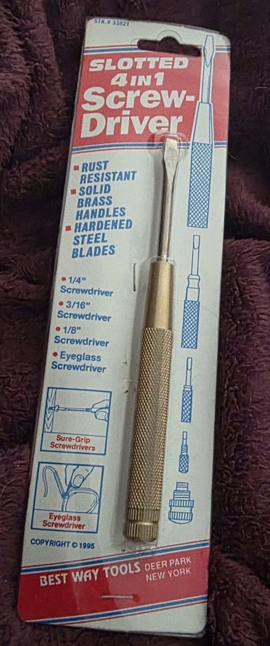 Vintage 1995 Solid Brass Handle Nesting Type Screwdriver