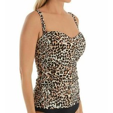 Profile Gottex Leopard Wild Thing Underwire Tankini Swim Top Size 32D Slimming