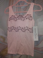 Rhonda Shear Lace-Overlay Tank with Shelf Bra in Pink Size Medium