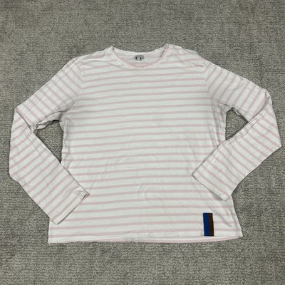 Kule Shirt Womens Medium Striped Pink White Cotton Crew Neck Long Sleeve **Read