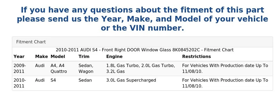 2010-2011 AUDI S4 - Front Right DOOR Window Glass 8K0845202C - Image 4 of 4
