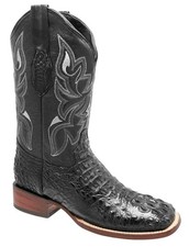 Genuine Exotic Alligator Crocodile Caiman Hornback Square Toe Western Boot-Black