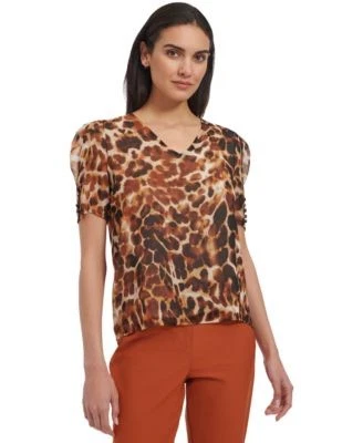 Calvin Klein Womens Animal-Print Short-Sle 197383161654 LARGE RT $69.0