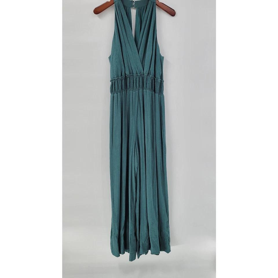 Mono plisado Anthropologie Bionda XL verde pierna ancha cintura ajustada tirar Foto 3 de 4