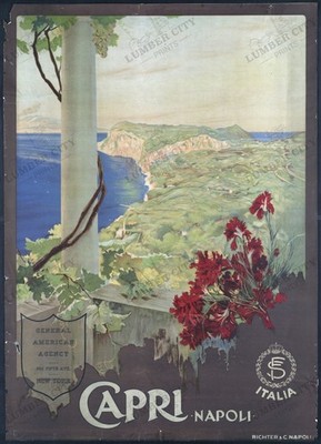 Capri Napoli Italy Vintage Travel Poster Italian Coastline Wall Art Retro