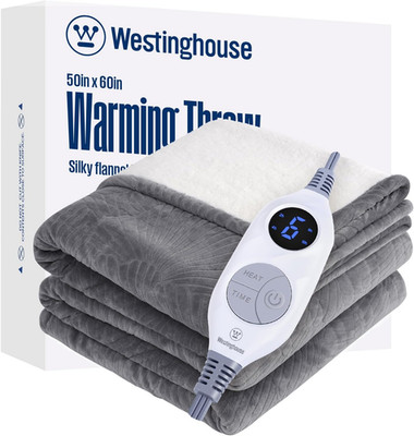 Plush Electric Throw Blanket with 6 Heat Settings & Auto-Off, Grey Floral