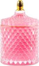 Pink Candy Jar, Glass Candy Dish with Lid, Crystal Apothocary Jars with Lids Jew