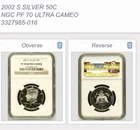 2002-S SILVER PROOF KENNEDY HALF DOLLAR NGC PF70 ULTRA CAMEO