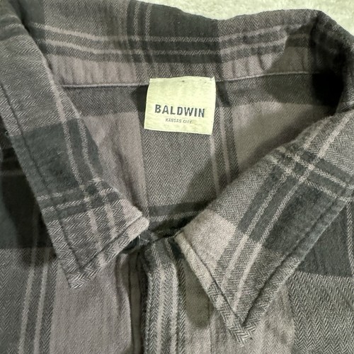 Baldwin Flannel Shirt Large L Black Gray Plaid Made In Kansas City USA