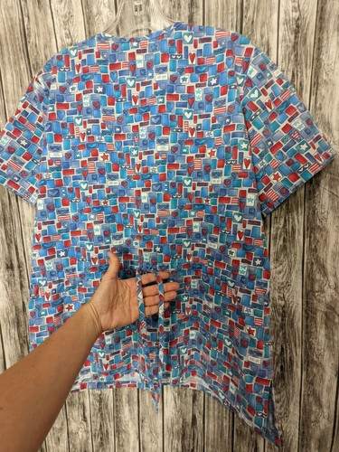 Women's Simply Basic Red White Blue Patriotic Medical Scrub Shirt Size Medium - Picture 2 of 11