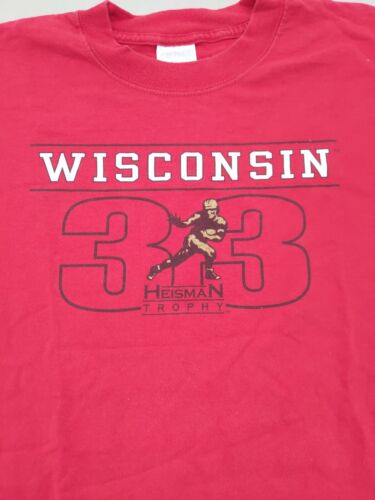 T-Shirt Vintage Uomo Wisconsin Badgers Football Heisman Trophy Rosso - Large - Foto 2 di 8