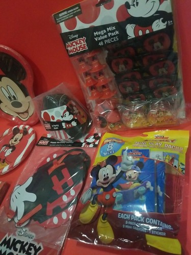 Suministros de fiesta clásicos de Disney Mickey Mouse *8 piezas*banner*platos*serpientes*favores*sombrero - Imagen 3 de 7
