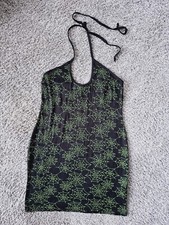 Pretty Little Thing Dress Cobweb Halloween Bodycon Halterneck UK 14 BNWT