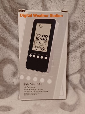 Easterseals Digital Weather Station w/ Alarm Clock Silver Black 5''L x2.5''W