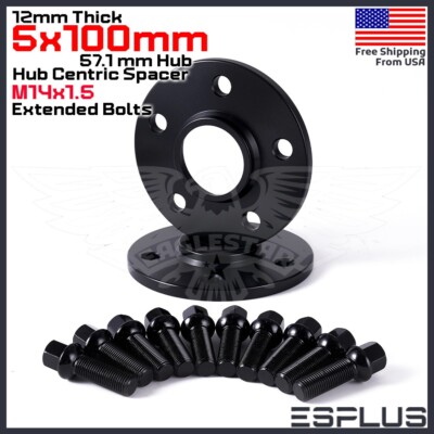 2x 1/2'' Volkswagen 5x100 57.1 Hub Centric Spacer Fit Beetle/Bora/CrossFox/Vento