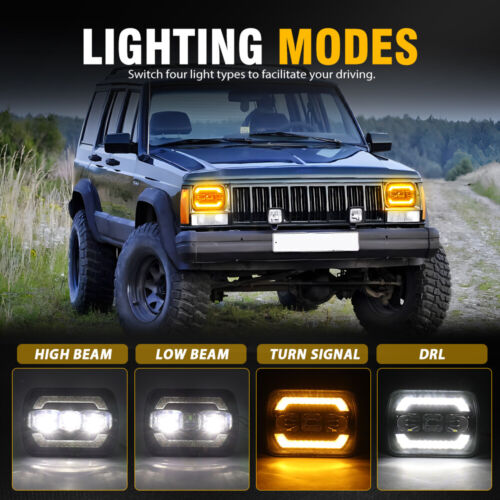 2PCS 7x6" LED Headlights Hi-Lo Halo Black Headlamp For Chevy C6500 C7500 Kodiak - Picture 2 of 9
