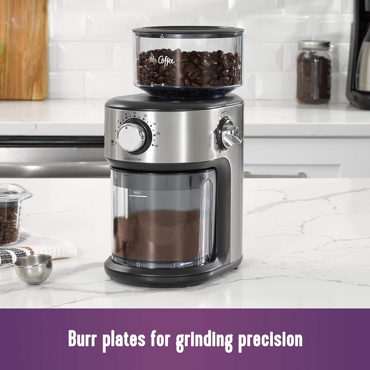 Mr. Coffee Burr Coffee Grinder, Automatic Grinder with 18 Presets