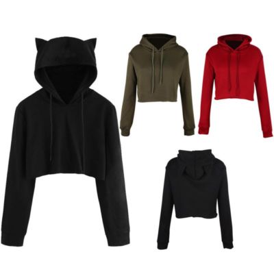 Cute Womens Long Sleeve Cat Ear Hooded Coat Hoodies Casual Sweatshirt Jacket Top