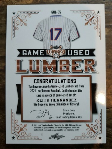 2021 LEAF LUMBER KINGS KEITH HERNANDEZ GAME-USED BAT RELIC #'d 5/6 METS - Picture 3 of 3