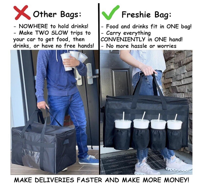 Insulated Food Delivery Bag with Cup Holders, Great for Beverages, XL eBay