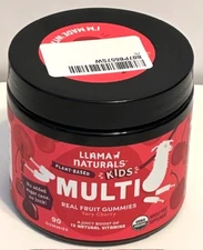 Llama Naturals Real Fruit Gummy Vitamins for Kids Very Cherry 90ct Expires 03/26