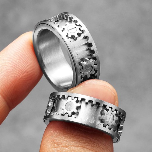 Fidget Spinner Gear Men Rings Stainless Steel Women Jewelry Punk New in Rock Str - Picture 16 of 24