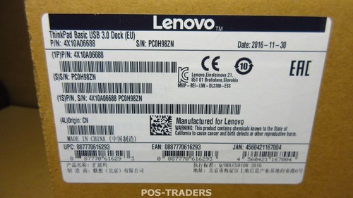 Lenovo ThinkPad Basic USB 3.0 Dock - 4X10A06688 DVI-D, DVI-I NEW NEU ORIG BOX - Afbeelding 2 van 2