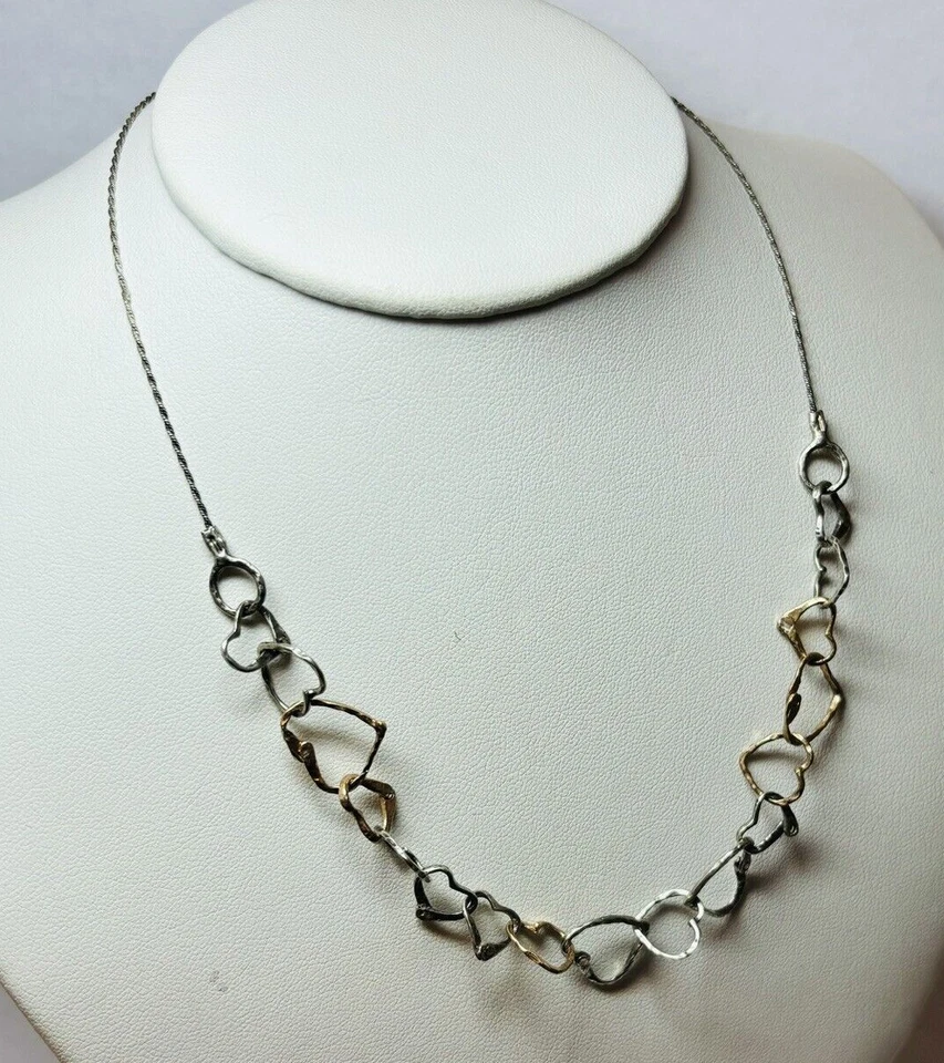 Or Paz Israel Sterling 925 Silver Two Tone Interlocking Heart Necklace 18 in - Image 4 of 4