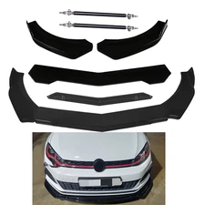 For VW GOLF Front Bumper Lip Splitter Spoiler + Strut Rods Glossy Black Spoiler