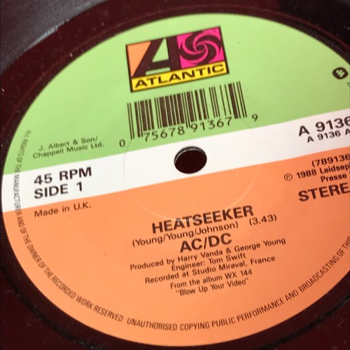 AC/DC Heatseeker 1988 UK 7" vinyl single Go Zone original 45 record - Picture 3 of 4