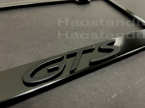 1x (Black) GTS 3D Emblem BLACK Stainless License Plate Frame RUST FREE + S.Caps - Picture 2 of 2